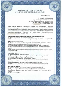 Приложение к свидетельству о допуске к строительным работам Ногинск СРО в строительстве